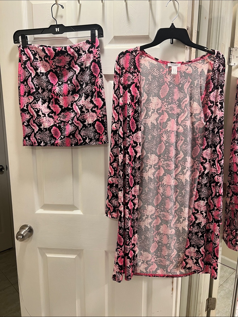 Revamped Pink and Black Snake-Print Cardigan and Matching Skirt Set